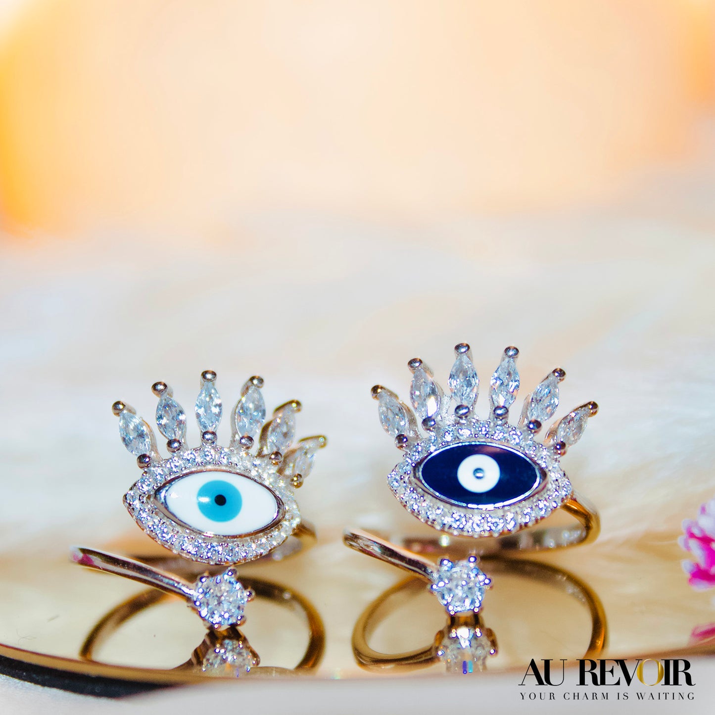 EVIL EYE RING LIGHT BLUE - ADJUSTABLE RING (925 PURE SILVER)