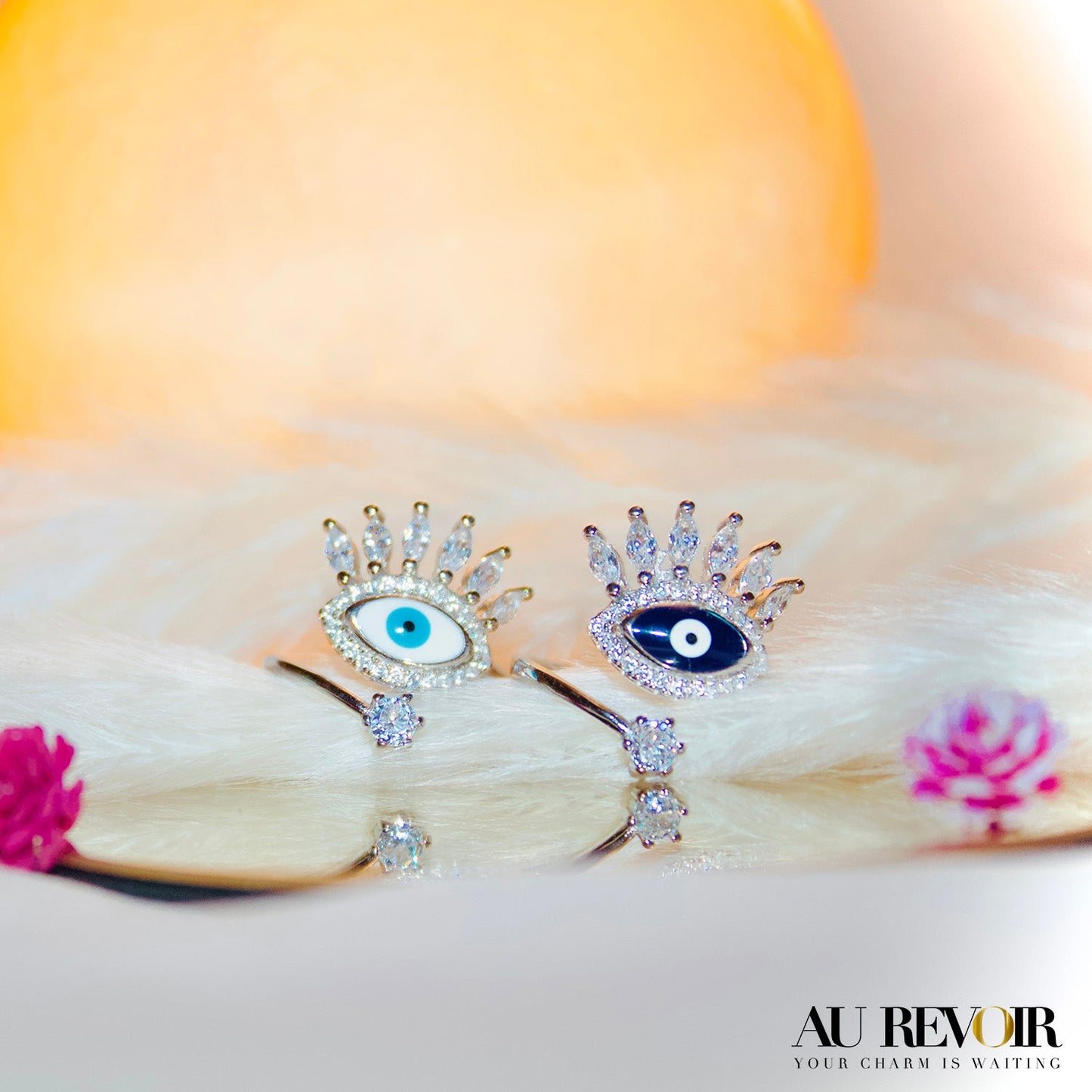 EVIL EYE RING LIGHT BLUE - ADJUSTABLE RING (925 PURE SILVER)