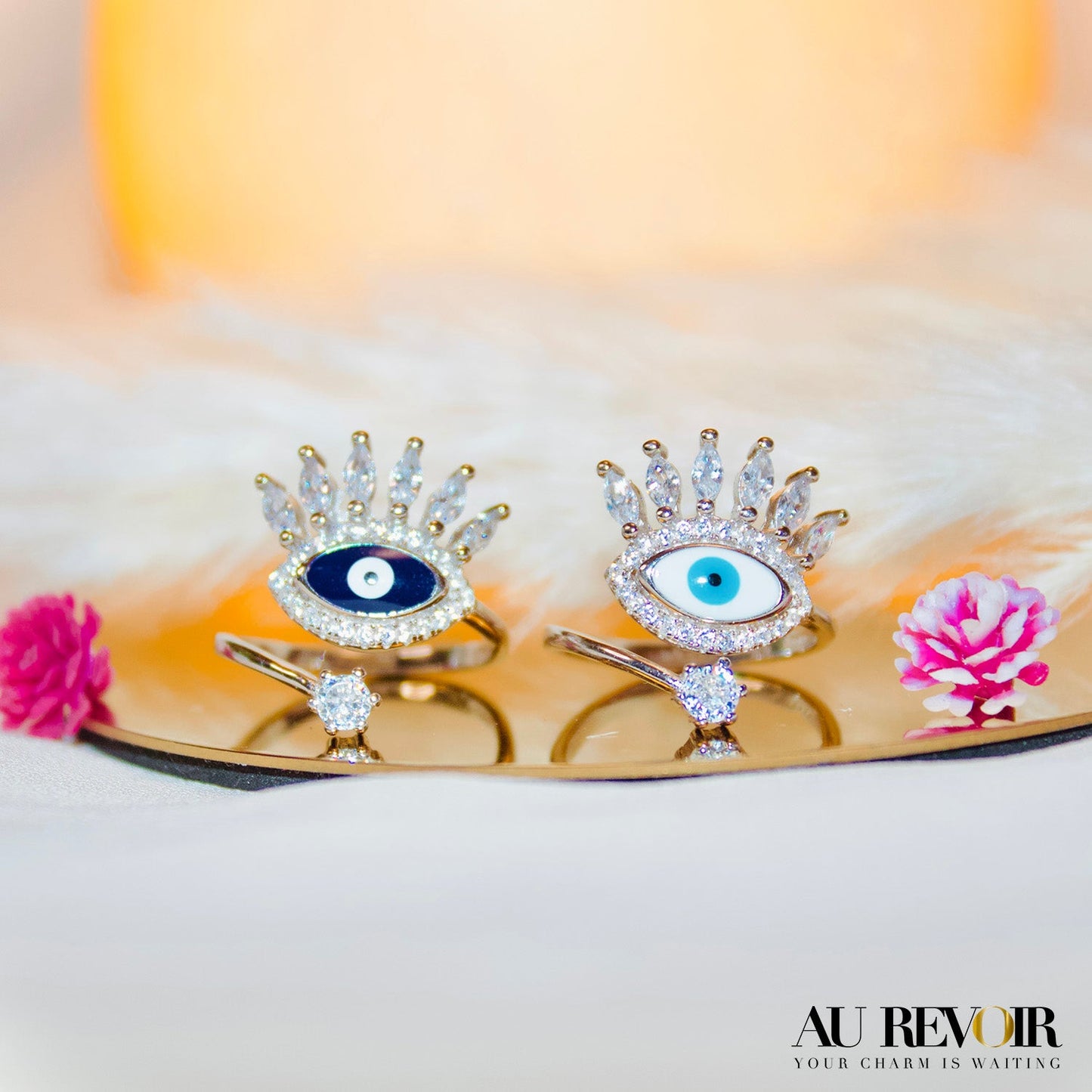 EVIL EYE RING LIGHT BLUE - ADJUSTABLE RING (925 PURE SILVER)