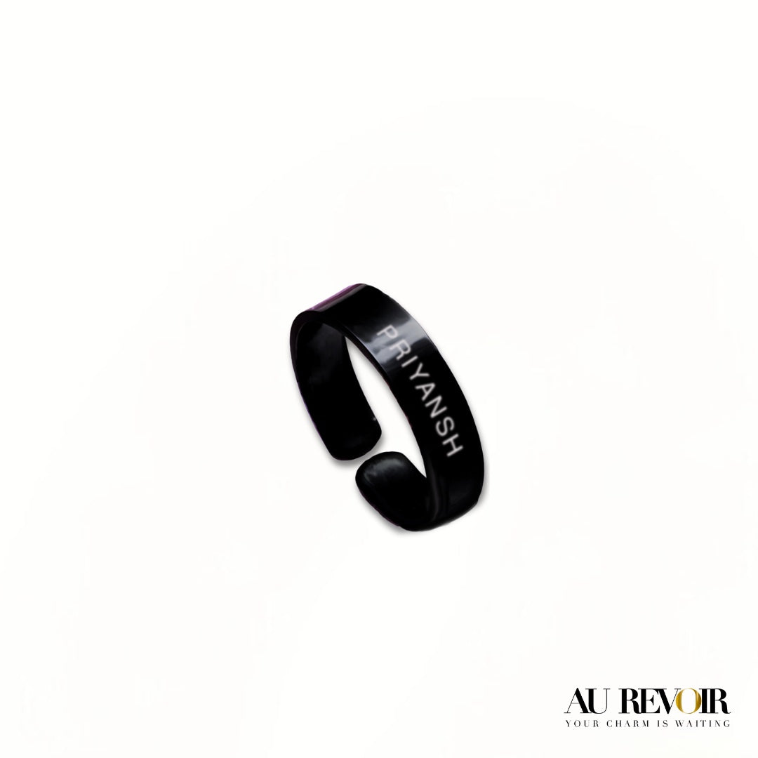 ADJUSTABLE PERSONALISED NAME RING (BLACK)