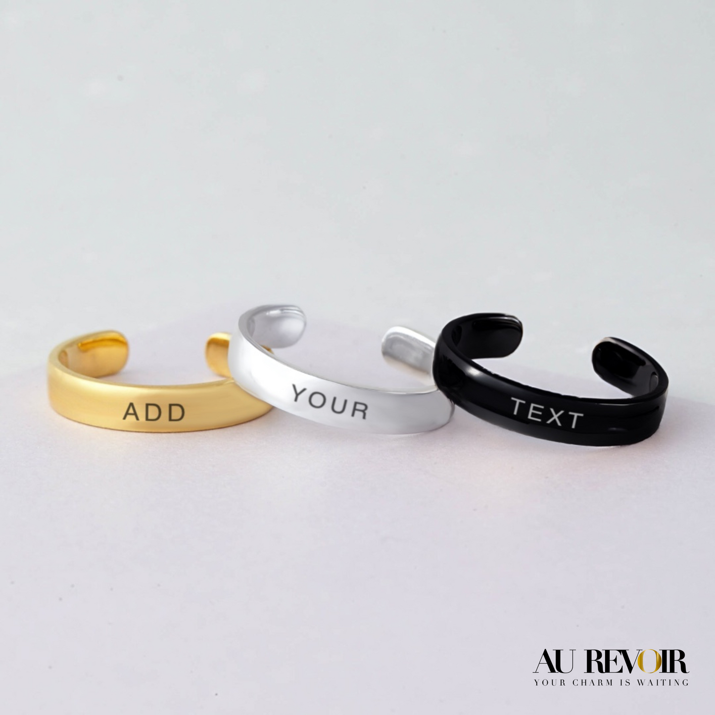 ADJUSTABLE PERSONALISED NAME RING (BLACK)
