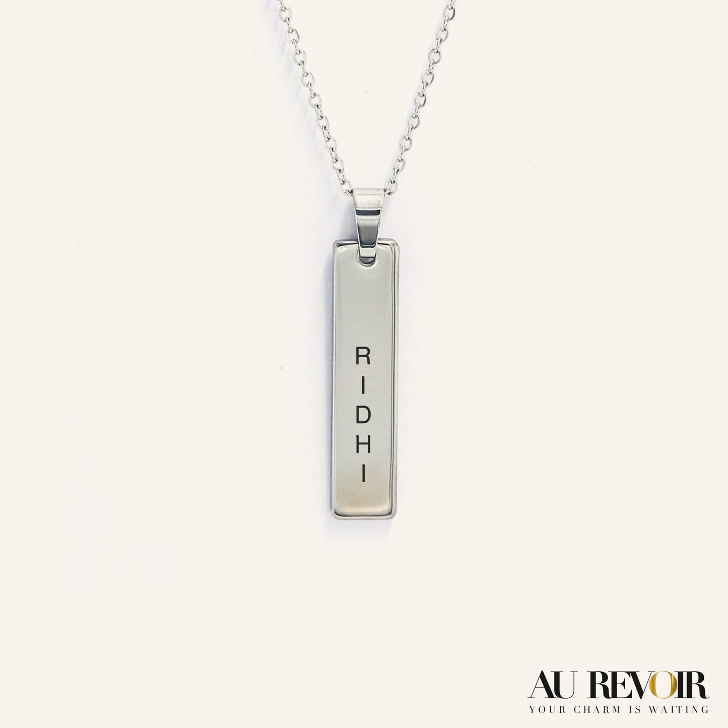 Silver personalised pendant tile style with chain custom engraving