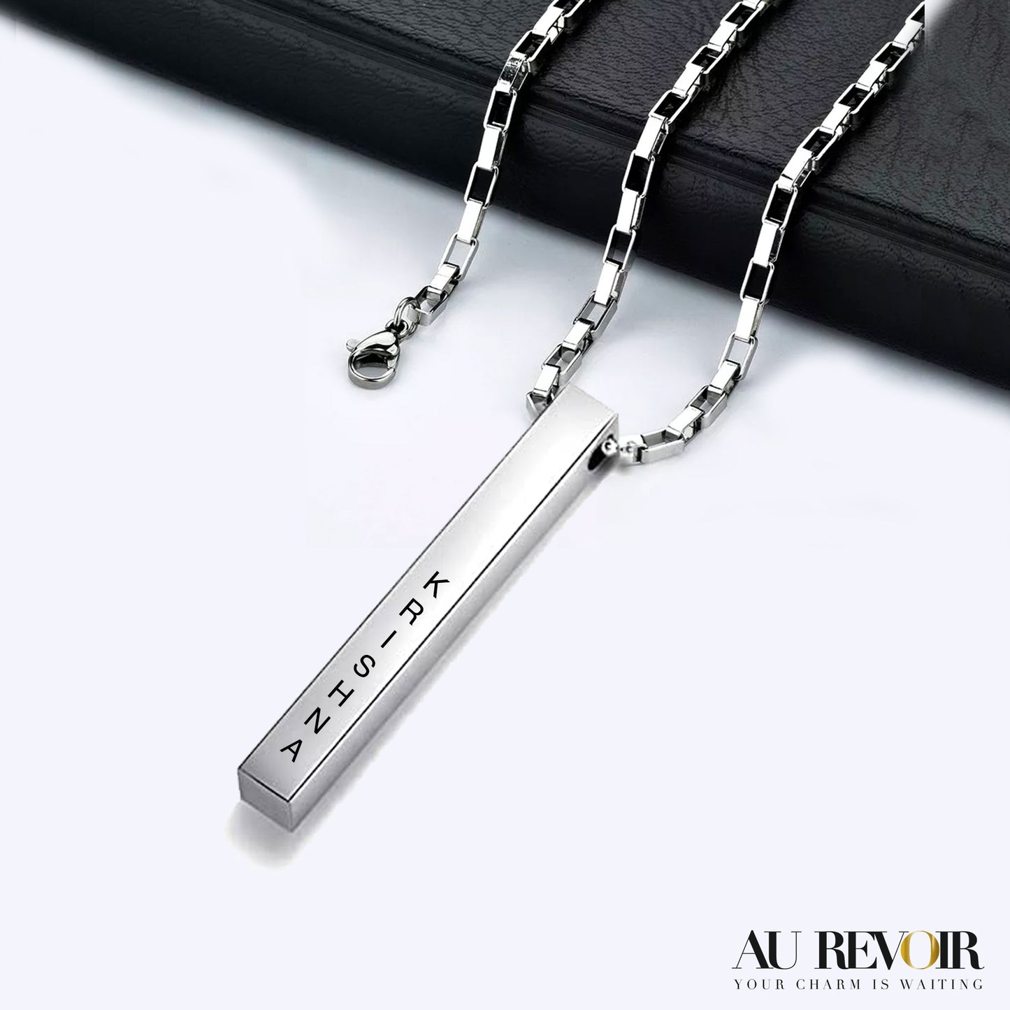 Silver necklace stainless steel personalised custom name engraving silver chain rectangle chain fashion product
