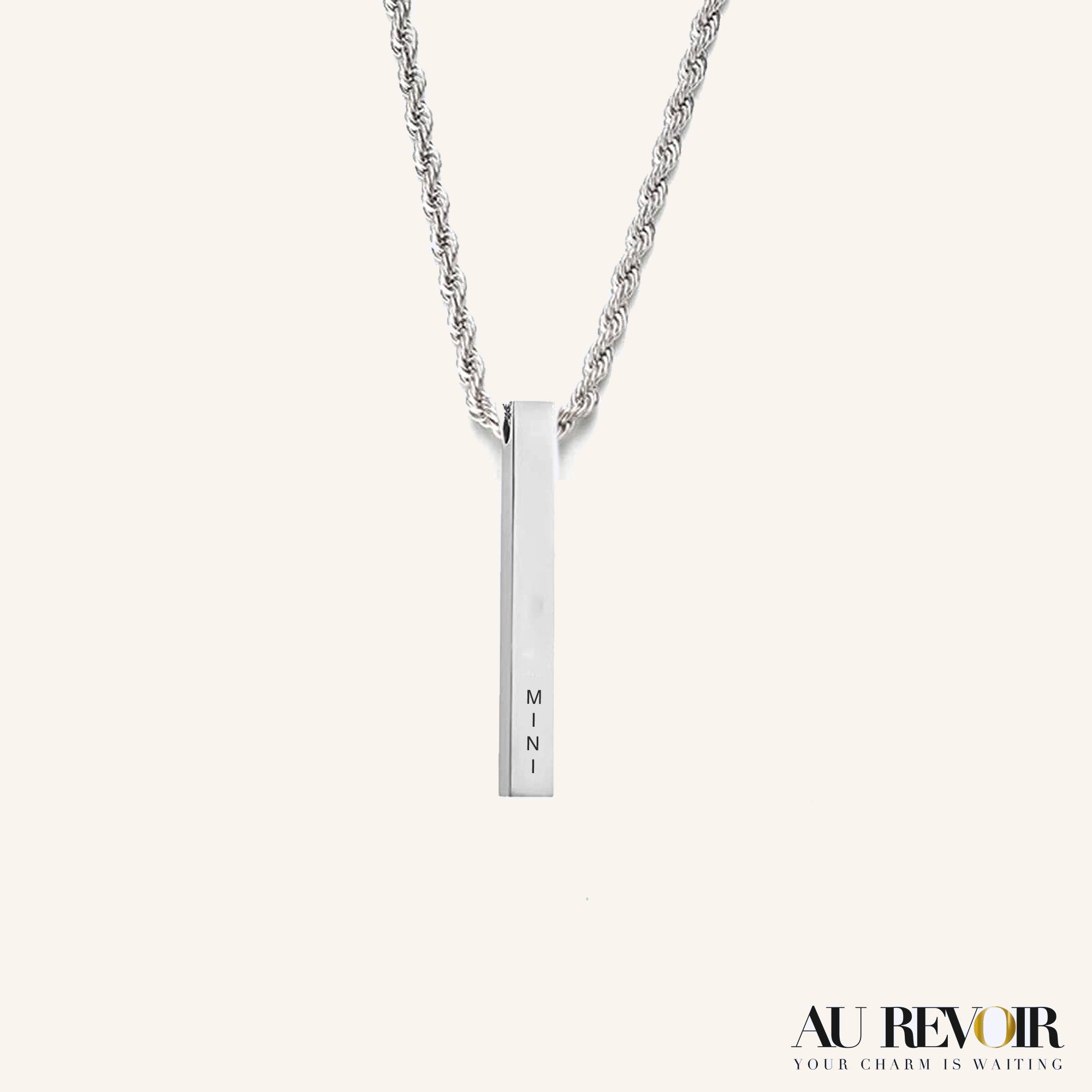 Silver pendant cube pendant rectangle necklace with custom name engraving stainless steel jewelry trending product shiny jewelry mini name engraved