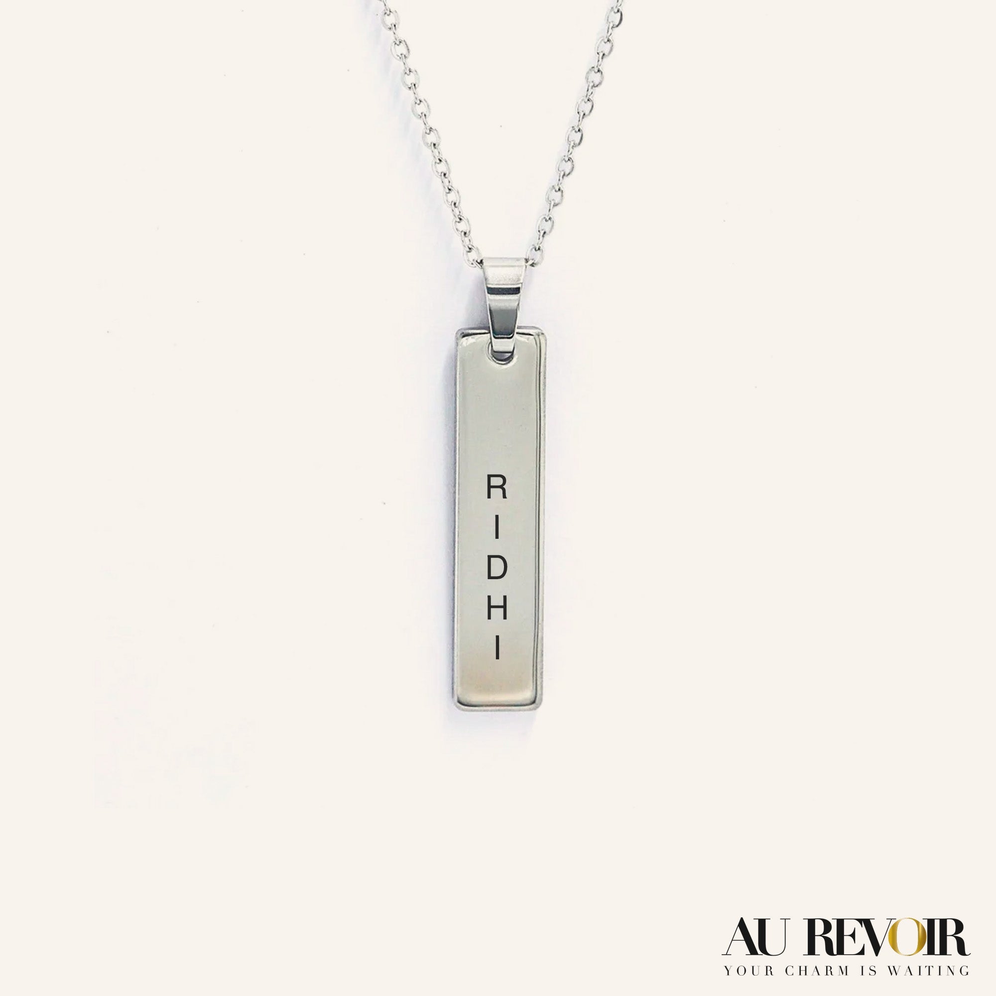 Silver personalised pendant tile style with chain custom engraving 