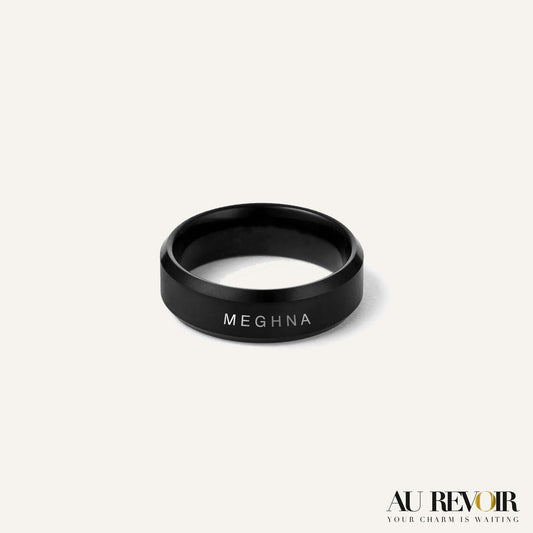 Black RING STAINLESS STEEL JEWELRY custom rings personalised rings black ring with name engraved meghna name engraving 