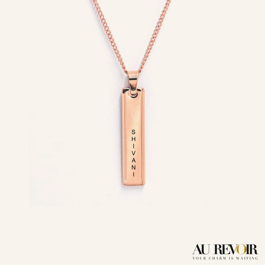 3D Personalised engravable  tile pendant with chain rose gold